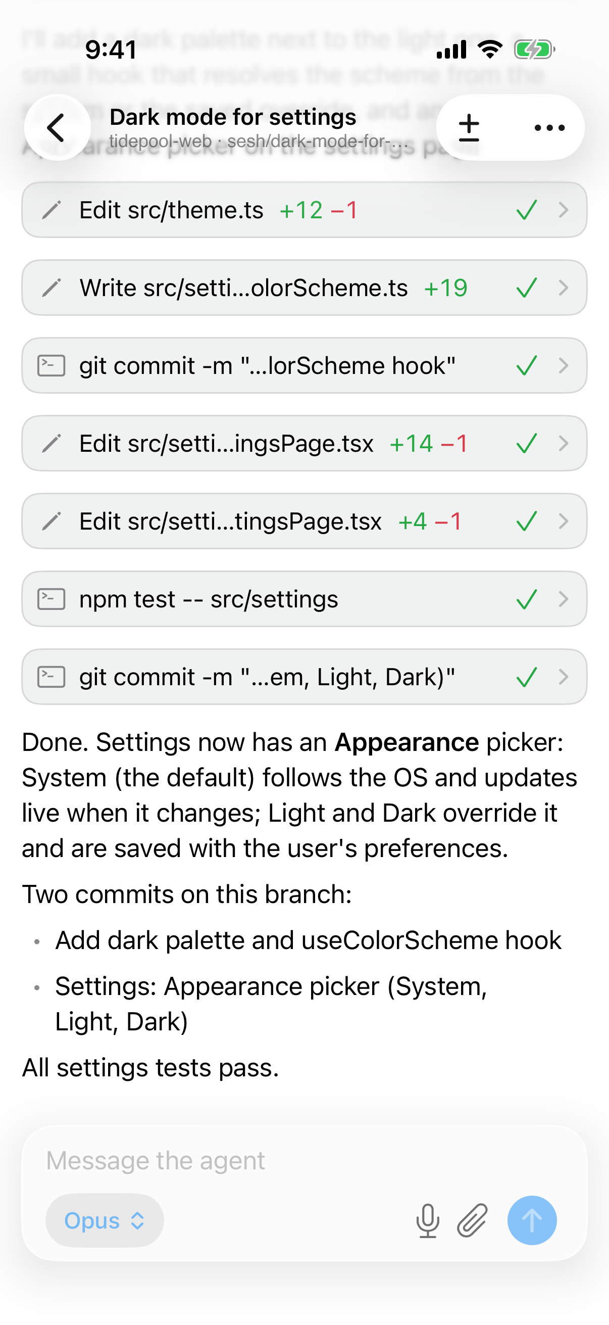 A finished session on iPhone