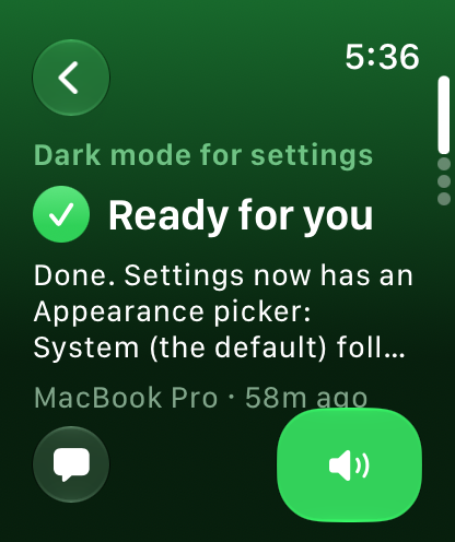 A finished session on Apple Watch with Reply and Listen